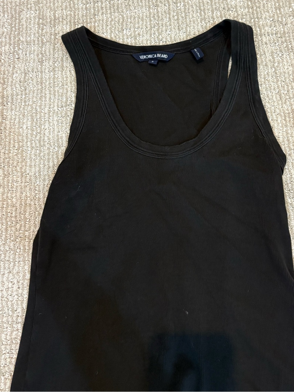 Veronica Beard Sleek Black Ribbed Scoop Tank